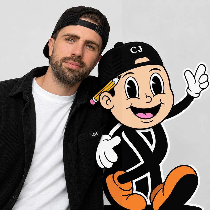 Julien Corblin et la mascotte CJ Studio